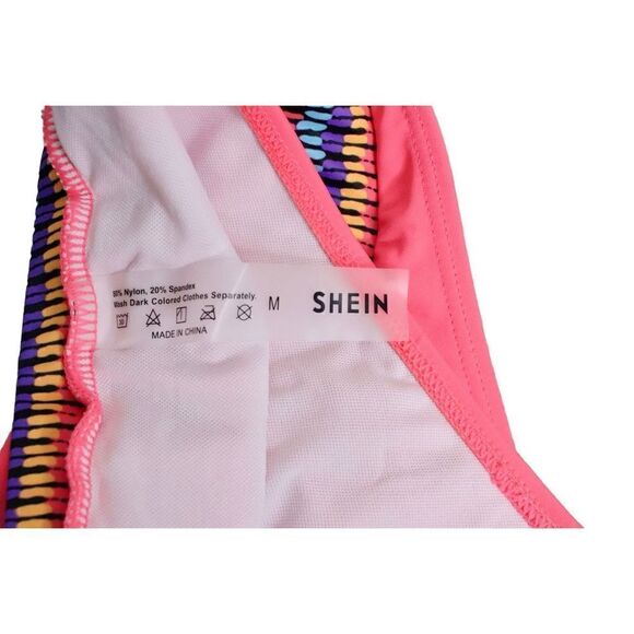 Shein High Waist Coral Orange Tribal Waist Cheeky Swim Bottom MEDIUM Beach - Picture 6 of 9